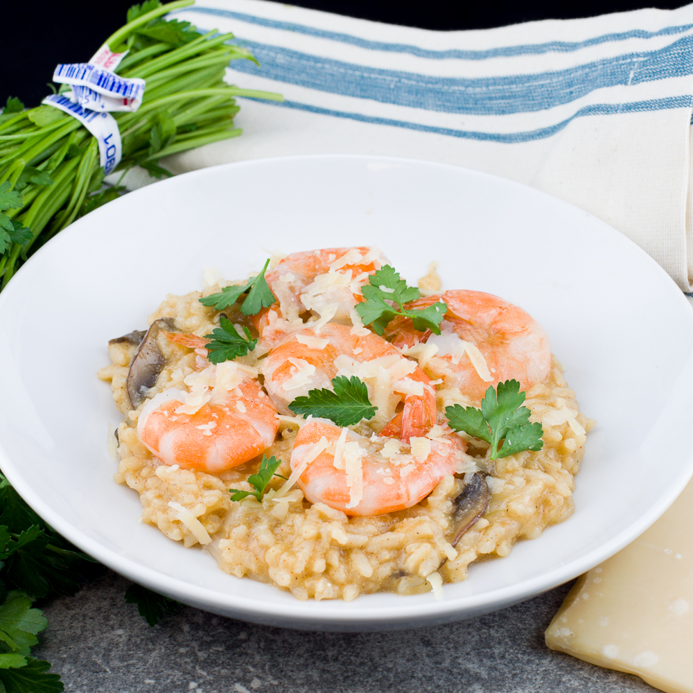 Pressure Cooker Mushroom Risotto with Shrimp Sous