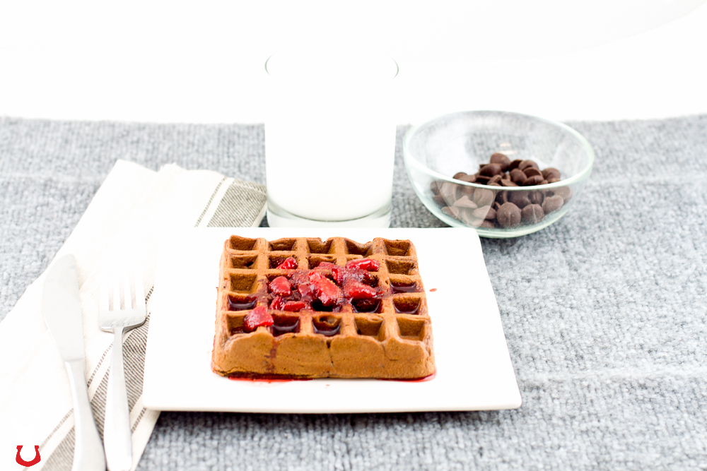 Chocolate walnut waffles with strawberry balsamic syrup