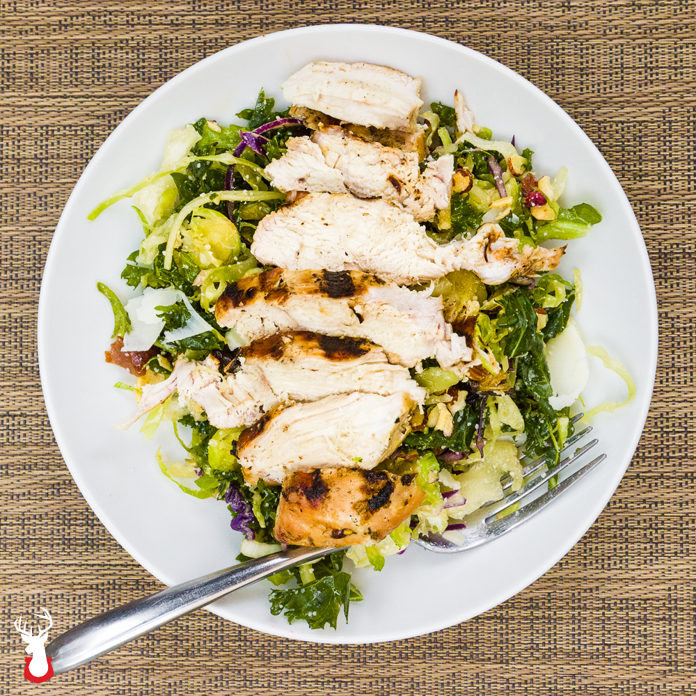 Chopped Cruciferous Salad with Lemon Olive Oil Dressing and Grilled Chicken Breast