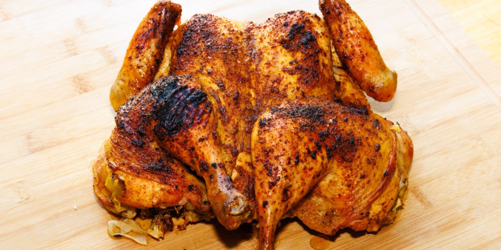 A roasted spatchcocked chicken
